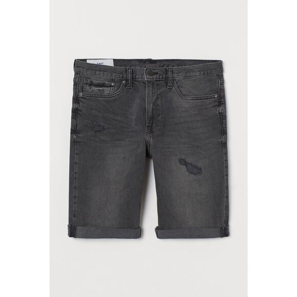 H&M Men’s Regular Fit Knee Length‎ Stretch Distressed Denim Shorts 30W - Picture 1 of 4